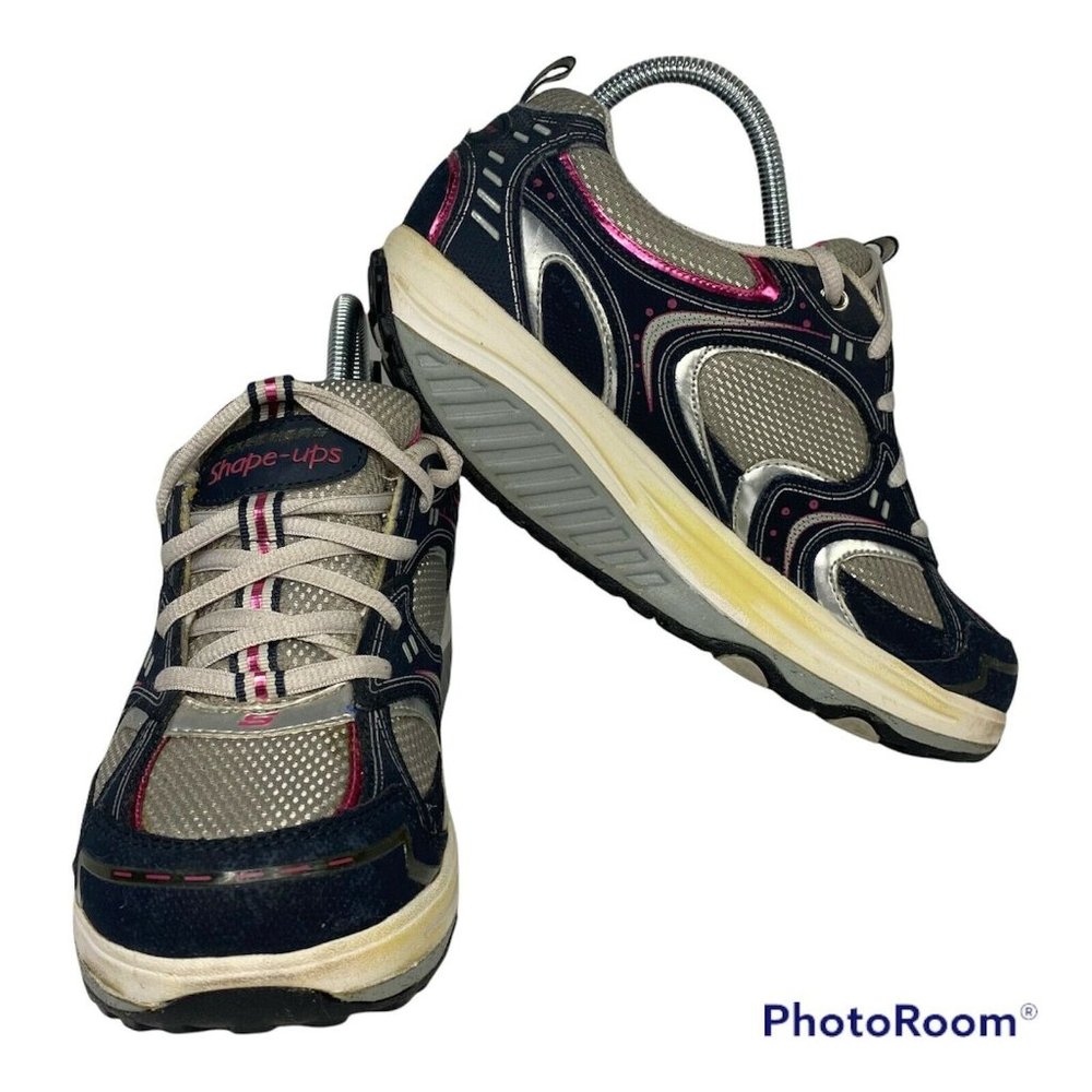 Sketchers Shape Ups Toning Shoes Sneakers 11806 Gray Navy Pink Women's Size 8